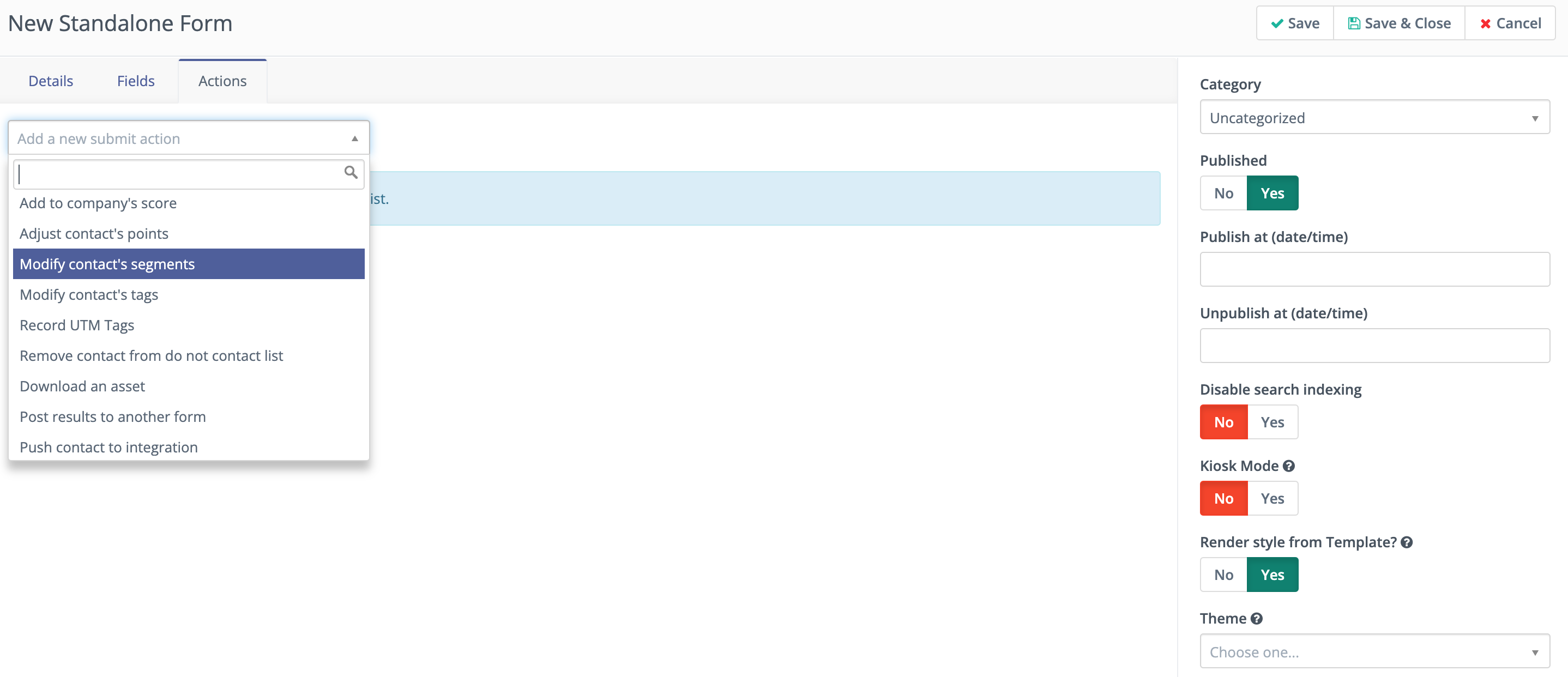 Screenshot showing Form submit action.