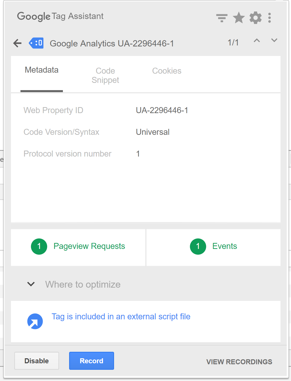 Screenshot of Google Analytics