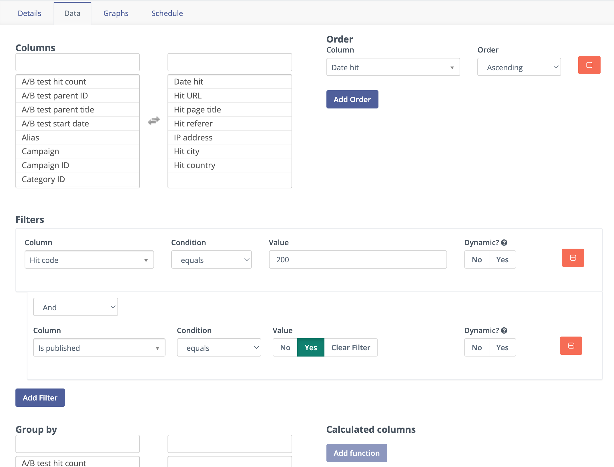 Screenshots of Mautic Report Data
